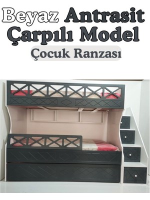 Mürsel Beyaz Antrasit Çarpılı Model Çocuk Ranzası