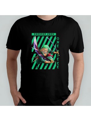Pixxa Roronoa Zoro One Piece %100 Pamuklu Bisiklet Yaka T-Shirt Model - 4