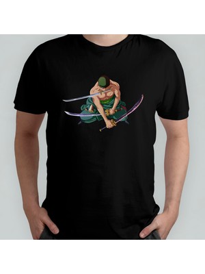 Pixxa Roronoa Zoro One Piece %100 Pamuklu Bisiklet Yaka T-Shirt Model - 2