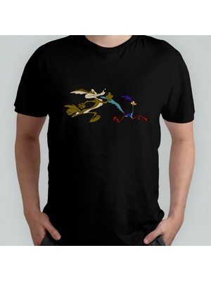 Pixxa Coyote Road Runner %100 Pamuklu Bisiklet Yaka T-Shirt Model - 1