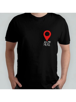 Pixxa You Are Here Konumun Kalbim %100 Pamuklu Bisiklet Yaka T-Shirt Model - 1