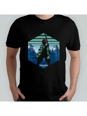 Pixxa Demon Slayer Kimetsu No Yaiba Tanjiro %100 Pamuklu Bisiklet Yaka T-Shirt Model - 1