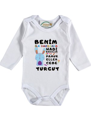 Asilcom Benim Ilk Bayramım Pamuk Eller Cebe Tavşanlı Tasarım Yazılı Bebek Zıbın