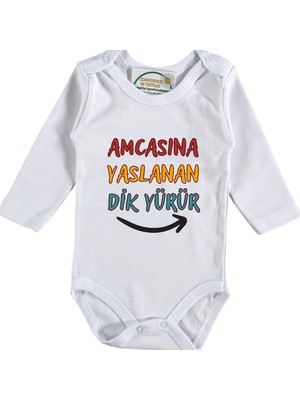 Asilcom Amcasına Yaslanan Dik Yürür Yazılı Bebek Zıbın