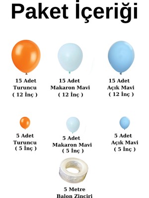 ^^ Doğum Günü Konsepti *açık Mavi*turuncu*makaron Mavi* 60 Lı Balon Zinciri Parti Seti