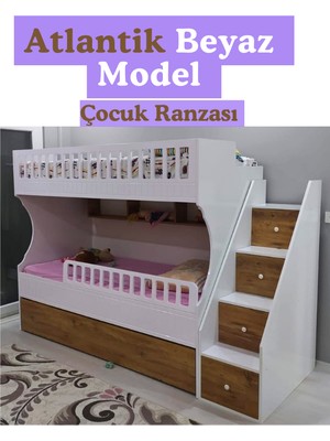 Mürsel Atlantik Beyaz Model Çocuk Ranzası