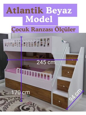 Mürsel Atlantik Beyaz Model Çocuk Ranzası