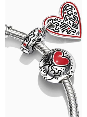 Corney Design Line Art Heart Keith Harring Charm 925 Ayar Gümüş