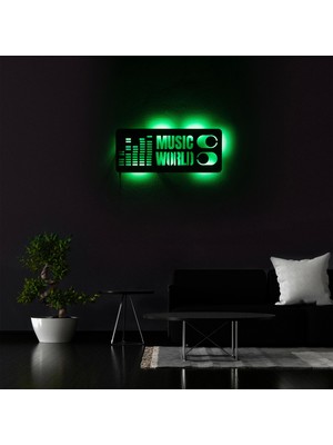 Tablo Marketi Müzik Tablosu, Music World, Işıklı Duvar Dekor Ahşap, Neon Işık, Ledli Işıklı Tablo, Duvar Süsü