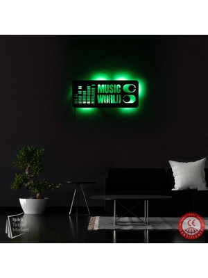 Tablo Marketi Müzik Tablosu, Music World, Işıklı Duvar Dekor Ahşap, Neon Işık, Ledli Işıklı Tablo, Duvar Süsü