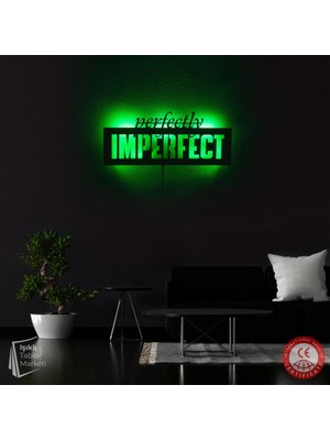 Tablo Marketi Nerfectly Imperfect Yazılı Tablo, Işıklı Duvar Dekor Ahşap, Neon Işık, Ledli Işıklı Tablo, Duvar Süsü