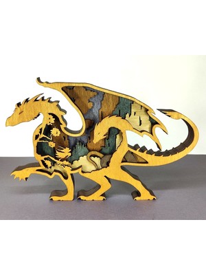 Wood-X Ahşap Mdf Çok Katmanlı Ejderha Dekoratif Obje