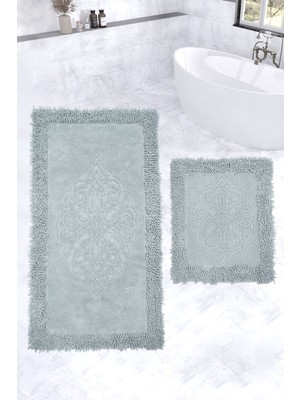 Zeria Home Osmanlı  Kenar Makarna  Klozet Takımı Banyo Paspası Seti 60X100 + 50X60 Gri