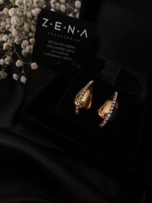 by zena aksesuar Zena Accessories Damla Zirkon Altın Çelik Küpe