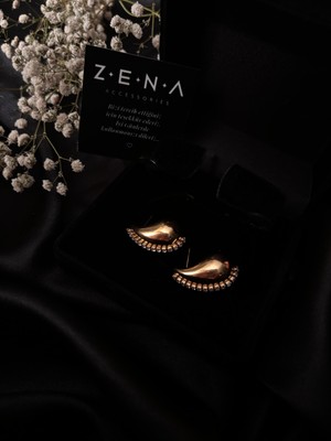 by zena aksesuar Zena Accessories Damla Zirkon Altın Çelik Küpe