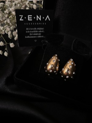 by zena aksesuar Zena Accessories Su Damlası Zirkon Taşlı Bottega Çelik Küpe