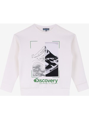 Discovery Expedition Discovery Expedition Baskılı Erkek Beyaz Sweatshırt D4WB-SWT3056