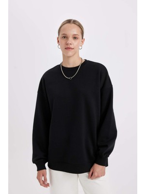 DeFacto Okula Dönüş Oversize Fit Bisiklet Yaka Kalın Kumaş Sweatshirt Y1346AZ24WN