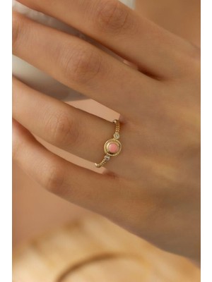 By Milo Jewellery 14 Ayar Altın Pembe Taşlı Yüzük