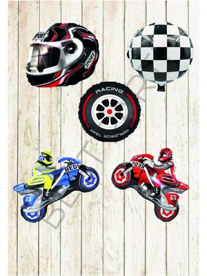 Best Parti Motorsiklet Motorcu Kaskı Yarış Lastiği ve Damalı Folyo Balon Seti