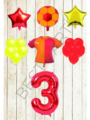 Best Parti Taraftar Sarı Kırmızı Doğum Günü Balon Seti Yaş-3