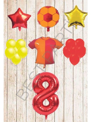 Best Parti Taraftar Sarı Kırmızı Doğum Günü Balon Seti Yaş-8