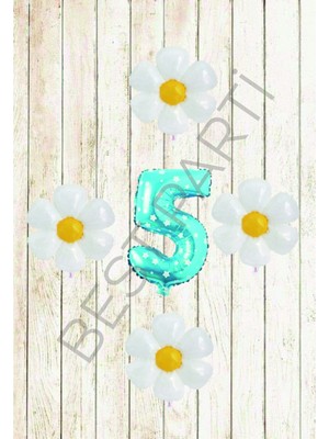 Best Parti Mavi Puanlı Rakam ve Papatya Folyo Balon Seti Yaş 5
