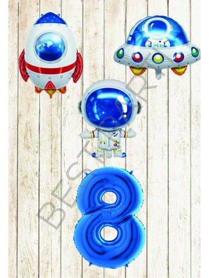 Best Parti Uzay Temalı Mavi Rakamlı Folyo Balon Seti Yaş 8