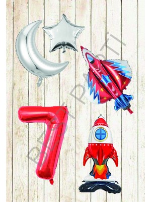 Best Parti Uzay Temalı Astronot Uçak Rakam Ay Yıldız Folyo Balon Seti Yaş 7