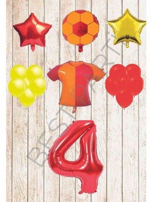 Best Parti Taraftar Sarı Kırmızı Doğum Günü Balon Seti Yaş-4