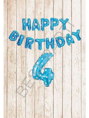 Best Parti Mavi Puanlı Happy Bırthday ve Rakam Folyo Balon Seti Yaş 4