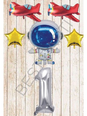 Best Parti Uzay Temalı Gümüş Rakamlı Folyo Balon Seti Yaş 1