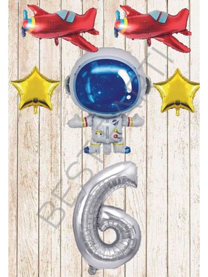Best Parti Uzay Temalı Gümüş Rakamlı Folyo Balon Seti Yaş 6