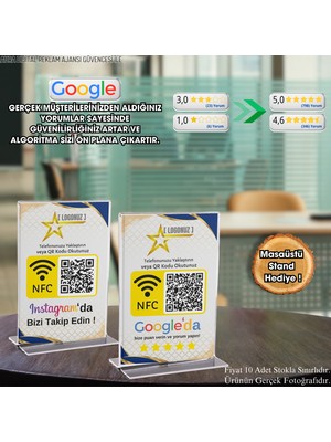 Google Işletme Yorum Kartı - Standlı - Nfc ve Karekod Özellikli