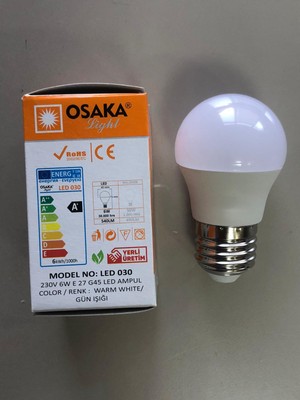 Osaka 5 Adet Osaka 7W=50W=540 Lümen E 14 Top Ampül 3000K Sarı 45MMX75MM