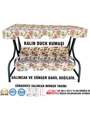 Nelson Lüks Duck Vip Salıncak Minder Seti 3 Kişilik (Süngersiz) Tenteli-Ingiliz Gülü-Salıncak Minder Seti