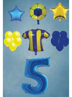 Rönesans Parti Taraftar Sarı Lacivert Doğum Günü Balon Seti Yaş-5