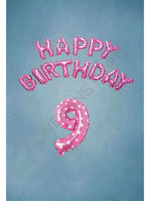 Rönesans Parti Pembe Puanlı Happy Bırthday ve Rakam Folyo Balon Seti Yaş 9