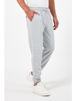 Mmetalic Kalın Gri Erkek Eşofman Altı Jogger Arka Cepli Lastik Paça Regular Fit Şardonsuz