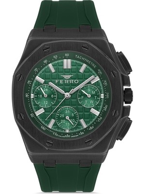 Ferro Quartz Silikon Yeşil Siyah Kadran 43 mm Erkek Kol Saati