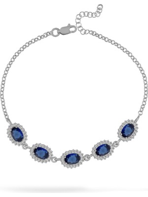 Silveranka 925 Ayar Gümüş Safir Oval Taşlı Anturaj Bileklik