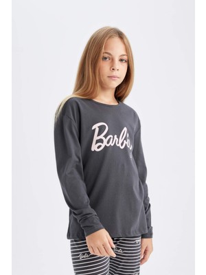 DeFacto Kız Çocuk Pijama Takım Barbie Uzun Kollu Üst Beli Lastikli Uzun Alt D6060A824AU