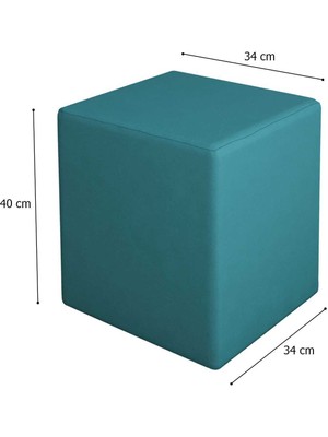Modilayn Doğa Kare Puf Tay Tüyü Kumaş, Sağlam Ahşap Iskeletli -Turkuaz-