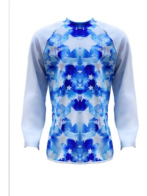 Look Me Bisiklet Yaka Yıldız Baskılı Mavi 50UV Uzun Kollu Erkek Çocuk T-Shirt