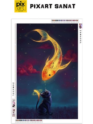 PixArt Koi Baligi Ve Kedi 40 x 60 Elmas Mozaik Tablo