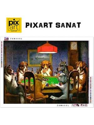 Poker Oynayan Köpekler PixArt Sanat  Elmas Mozaik Tablo Diamond Türkiye 85*60