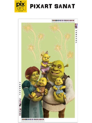 Shrek ve Ailesi PixArt Sanat Elmas Mozaik Tablo Diamond Türkiye 40*60