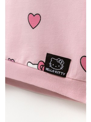 Minipodyum Kız Çocuk Ikili Takım Pamuklu Uzun Kollu Hello Kitty Baskılı Sweatshirt ve Ispanyol paça tayt