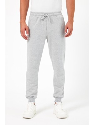 Comeor Kalın Gri Erkek Eşofman Altı Jogger Arka Cepli Paça Lastikli Regular Fit Şardonsuz