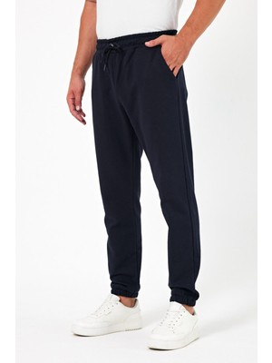 Comeor Kalın Lacivert Erkek Eşofman Altı Jogger Arka Cepli Lastik Paça Regular Fit Şardonsuz
